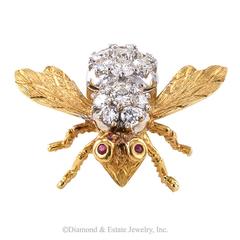 Rosenthal Ruby Diamond Gold Bee Pin