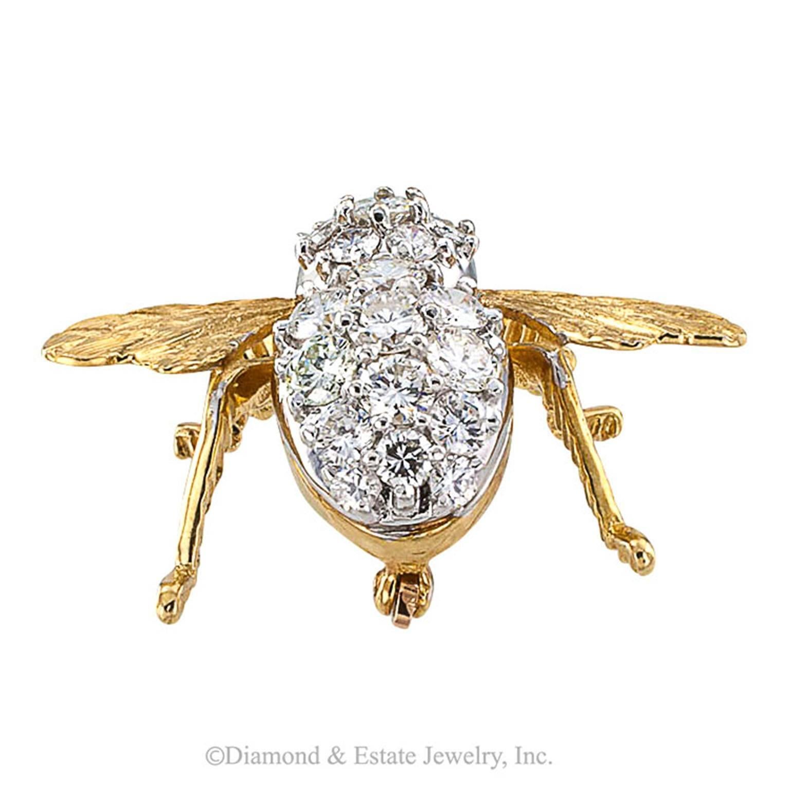 Rosenthal Ruby Diamond Gold Bee Pin In Excellent Condition In Los Angeles, CA