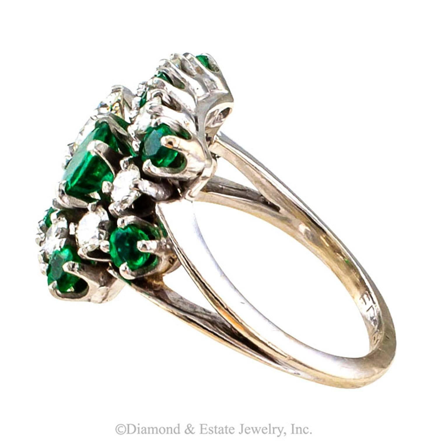 Modernist Mid-Century Emerald Diamond Gold Ring