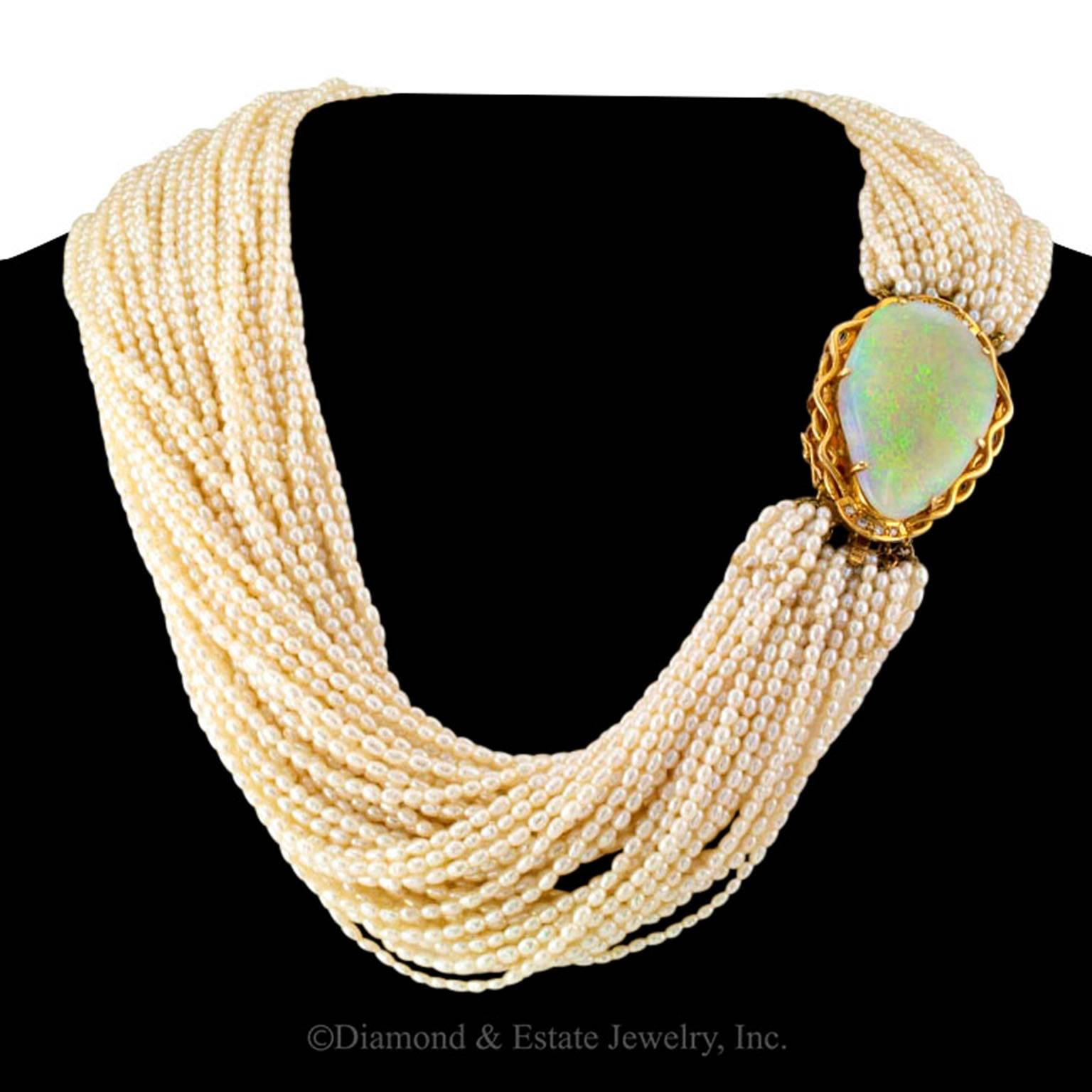 Women's Opal and Fresh Water Pearl Torsade Necklace