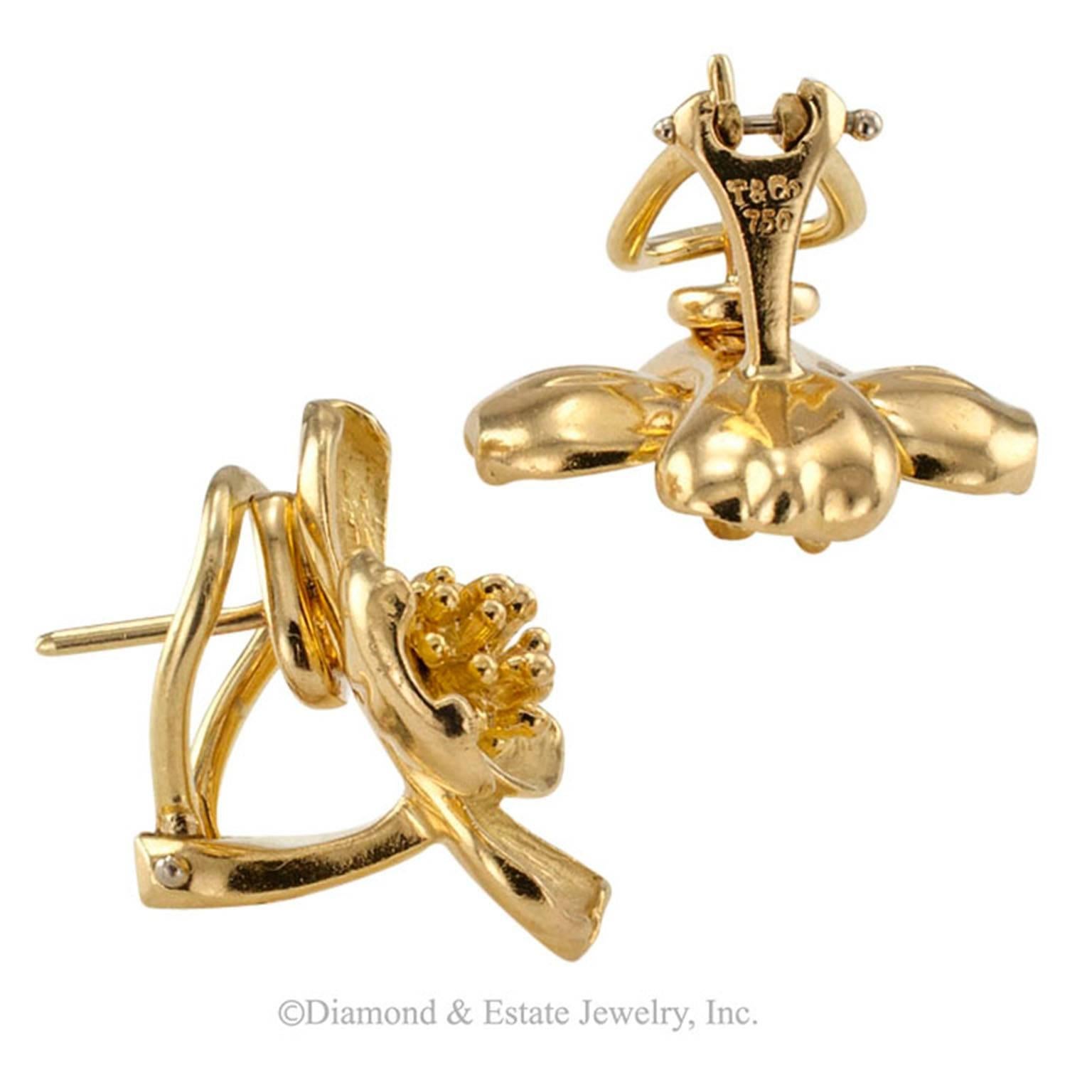Tiffany & Co. Estate Dogwood Flower Earrings

Dogwoods are native to North America.  Some of the showiest flowering varieties grow in the north eastern regions of the United States.  Everybody loves their beautiful flowers and there is a great