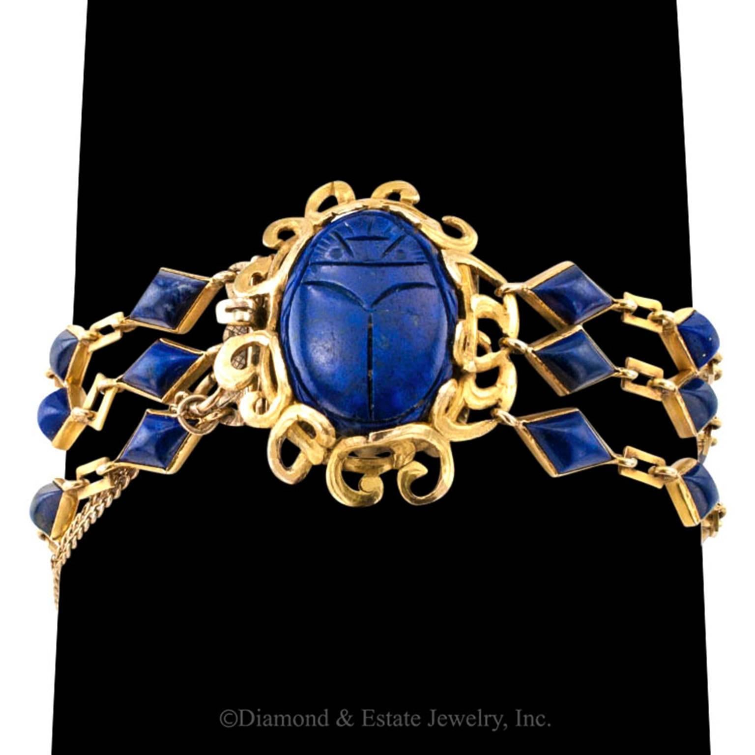 Arts and Crafts Lapis Lazuli Gold Link Bracelet 1
