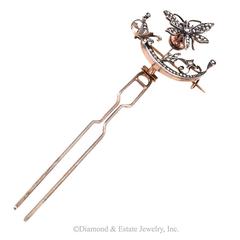 Georgian En Tremblant Rose Cut Diamond Brooch Hair Comb