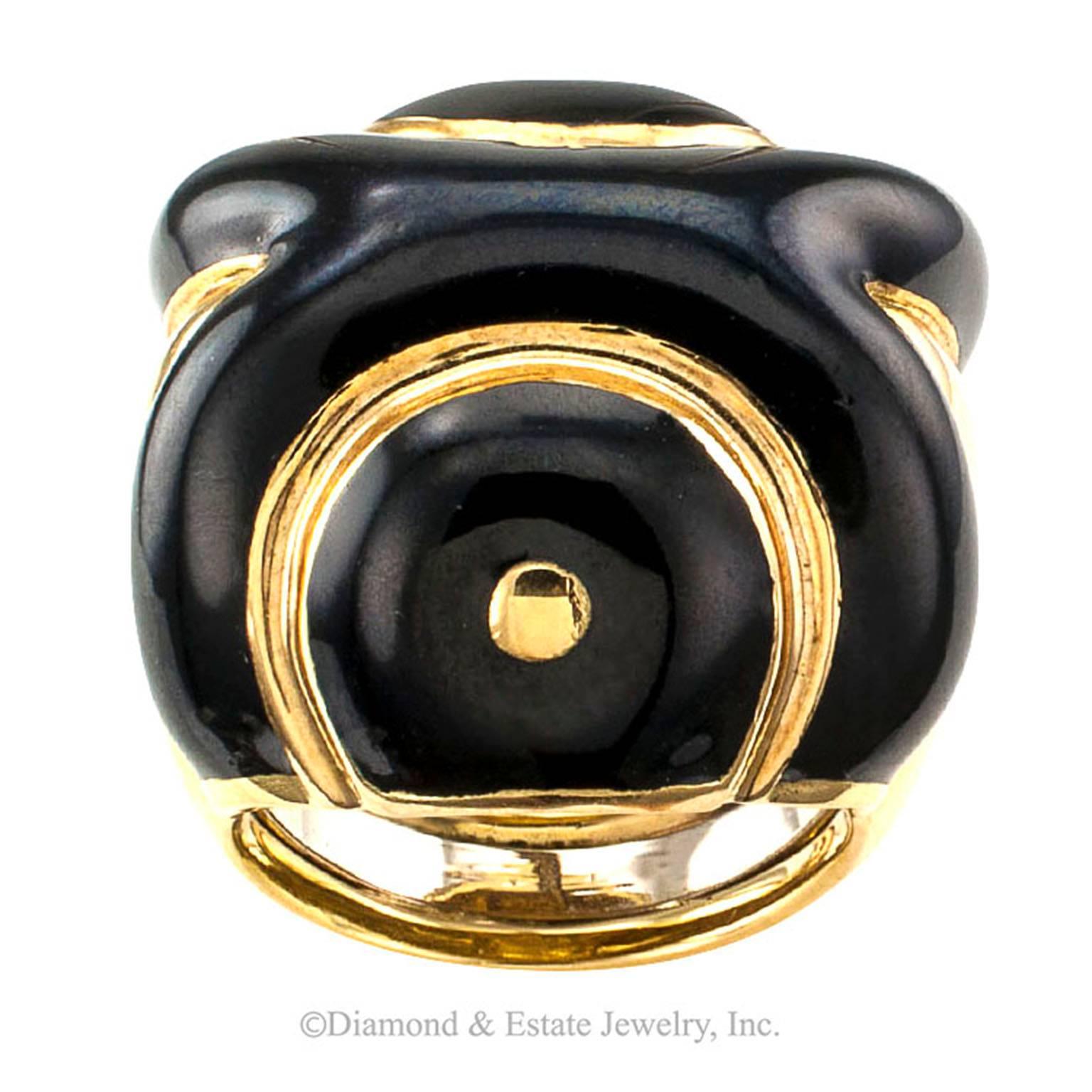 Modern David Webb Black Enamel and Gold Ring