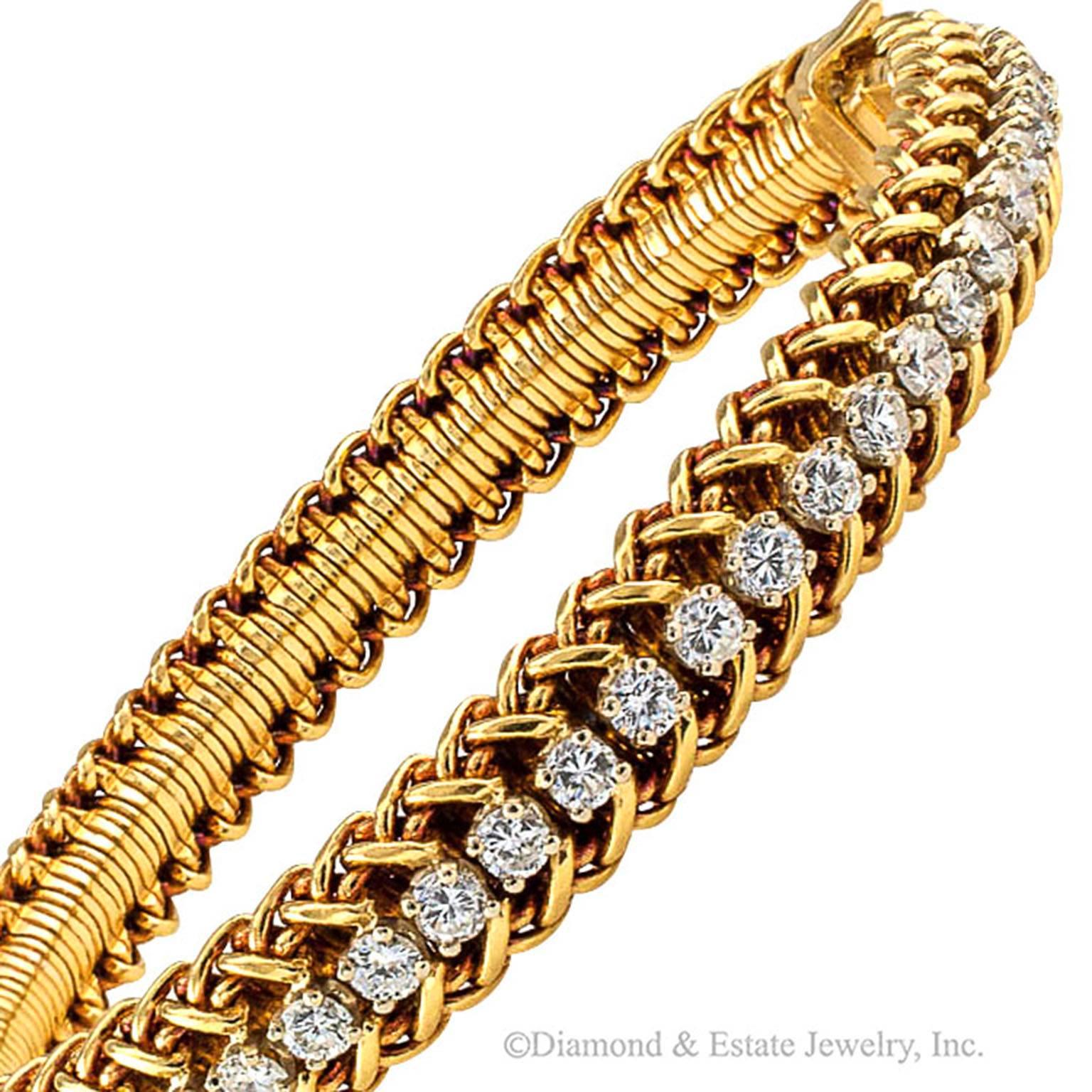 Modern 1970s Diamond Gold Line Bracelet
