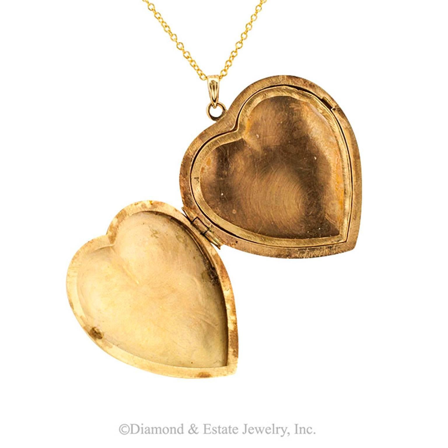 Modern 1950s Hand Engraved Heart-Shaped Locket