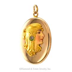 Carter Gough & Jugendstil Emaille Diamant Gold Medaillon
