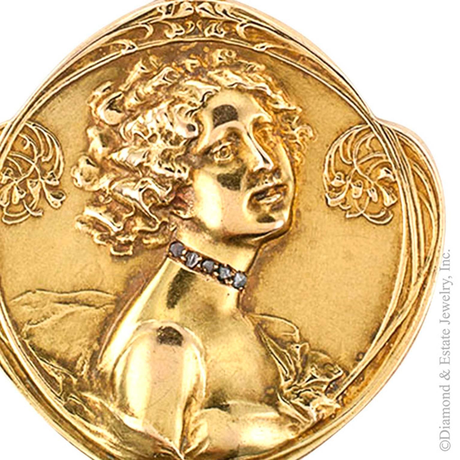 Women's Art Nouveau Gold and Rose Cut Diamond Locket