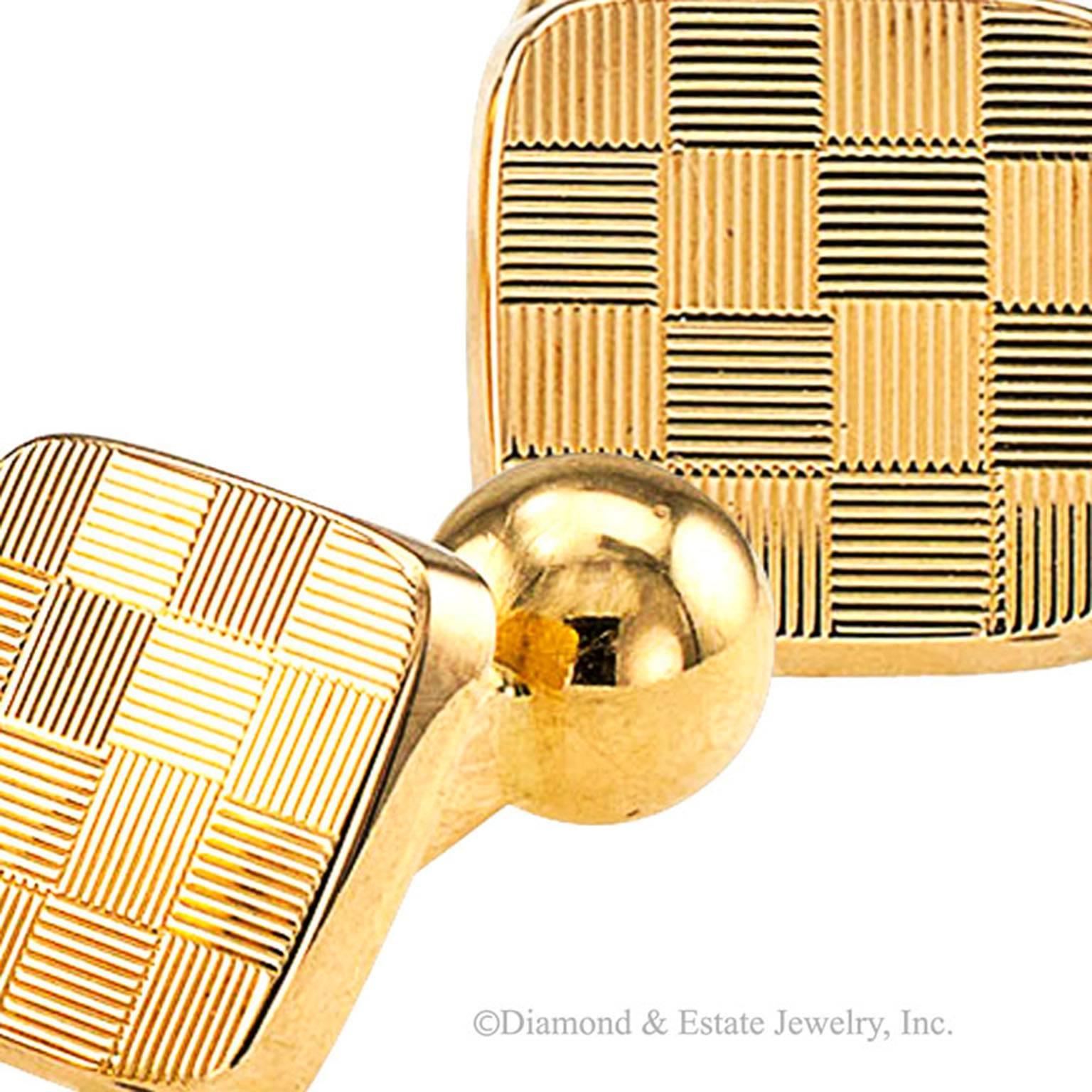 Tiffany & Co. Gold Checkerboard Cufflinks In Excellent Condition In Los Angeles, CA