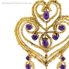 Spritzer & Fuhrmann Amethyst Gold Heart-Shaped Brooch Pendant