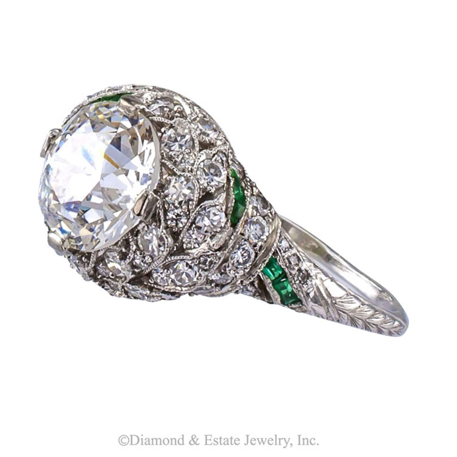 Art Deco 2.61 Carat Old European-Cut Diamond Platinum Engagement Ring In Excellent Condition In Los Angeles, CA