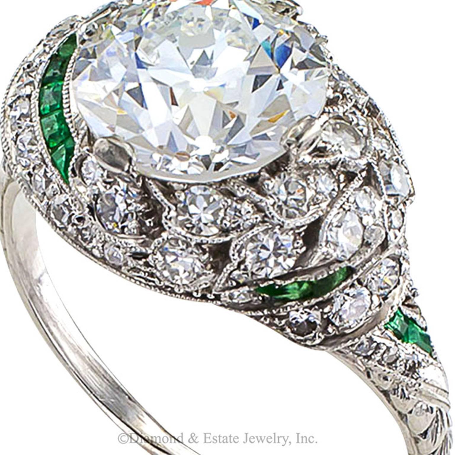 Art Deco 2.61 Carat Old European-Cut Diamond Platinum Engagement Ring 2