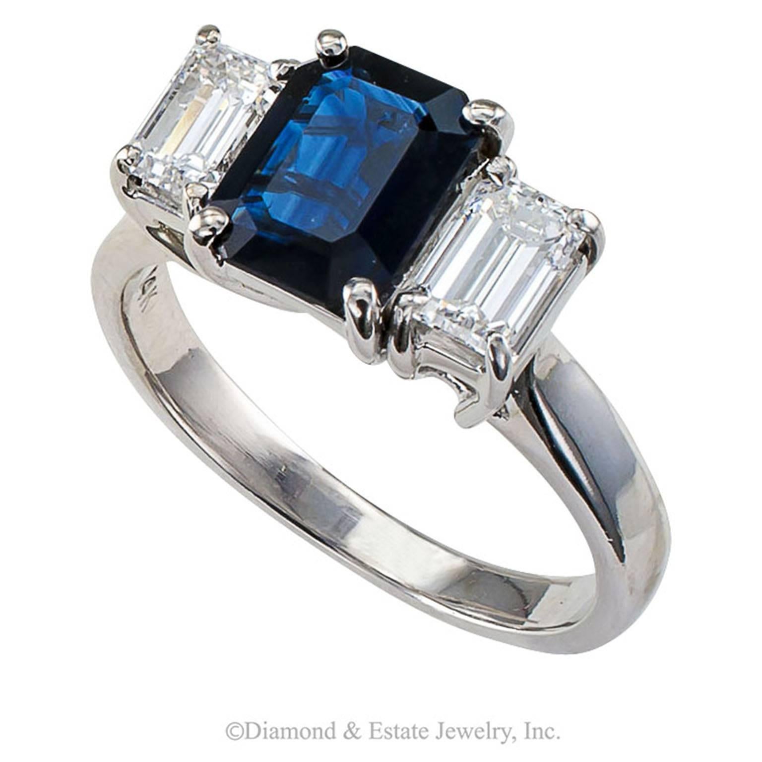 emerald cut blue sapphire ring
