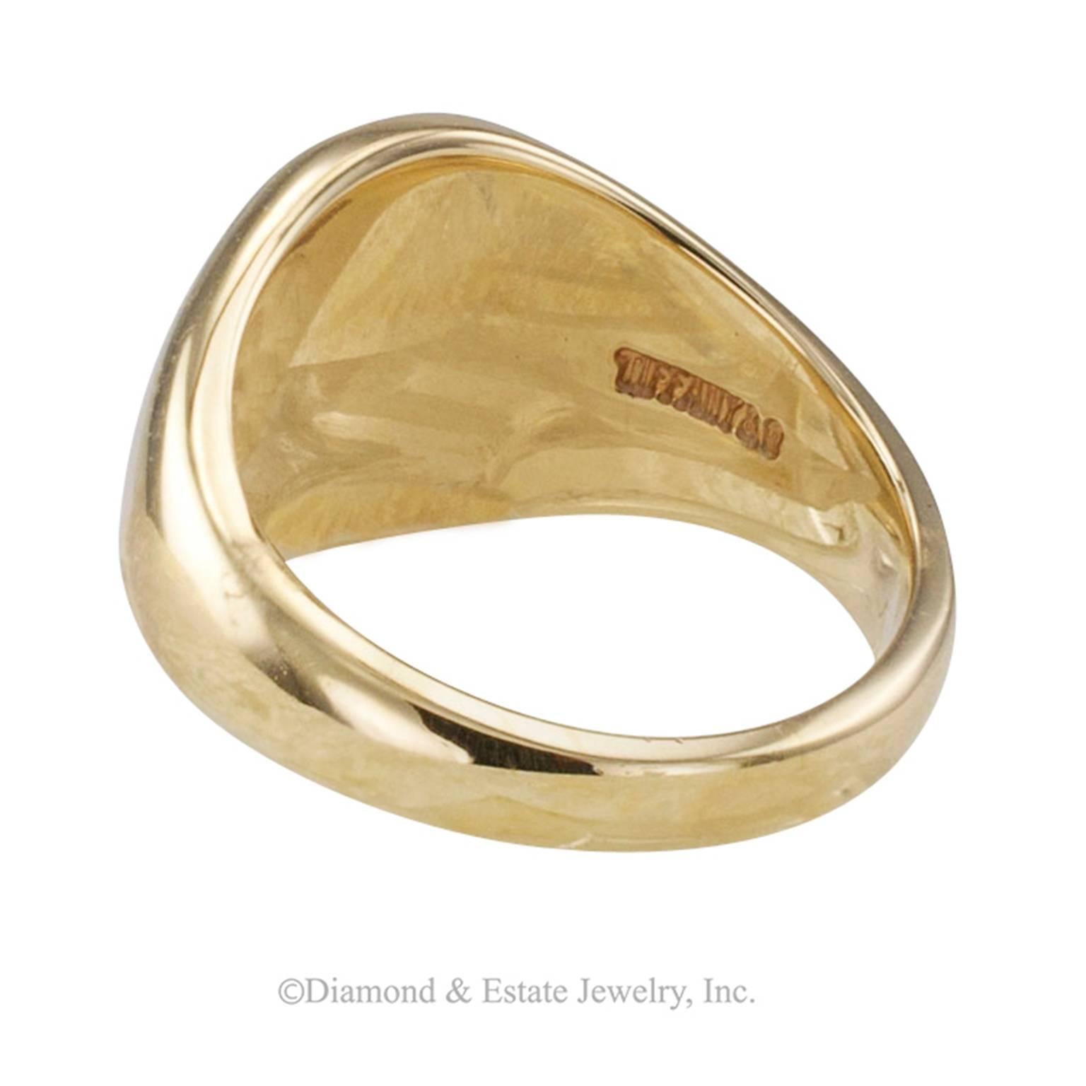 1950s Tiffany Estate Signet Ring

 Tiffany & Co. 14-karat yellow gold signet ring, circa 1950.  Very pristine.
RING SIZE:  approximately 4 1/4+, 1/2