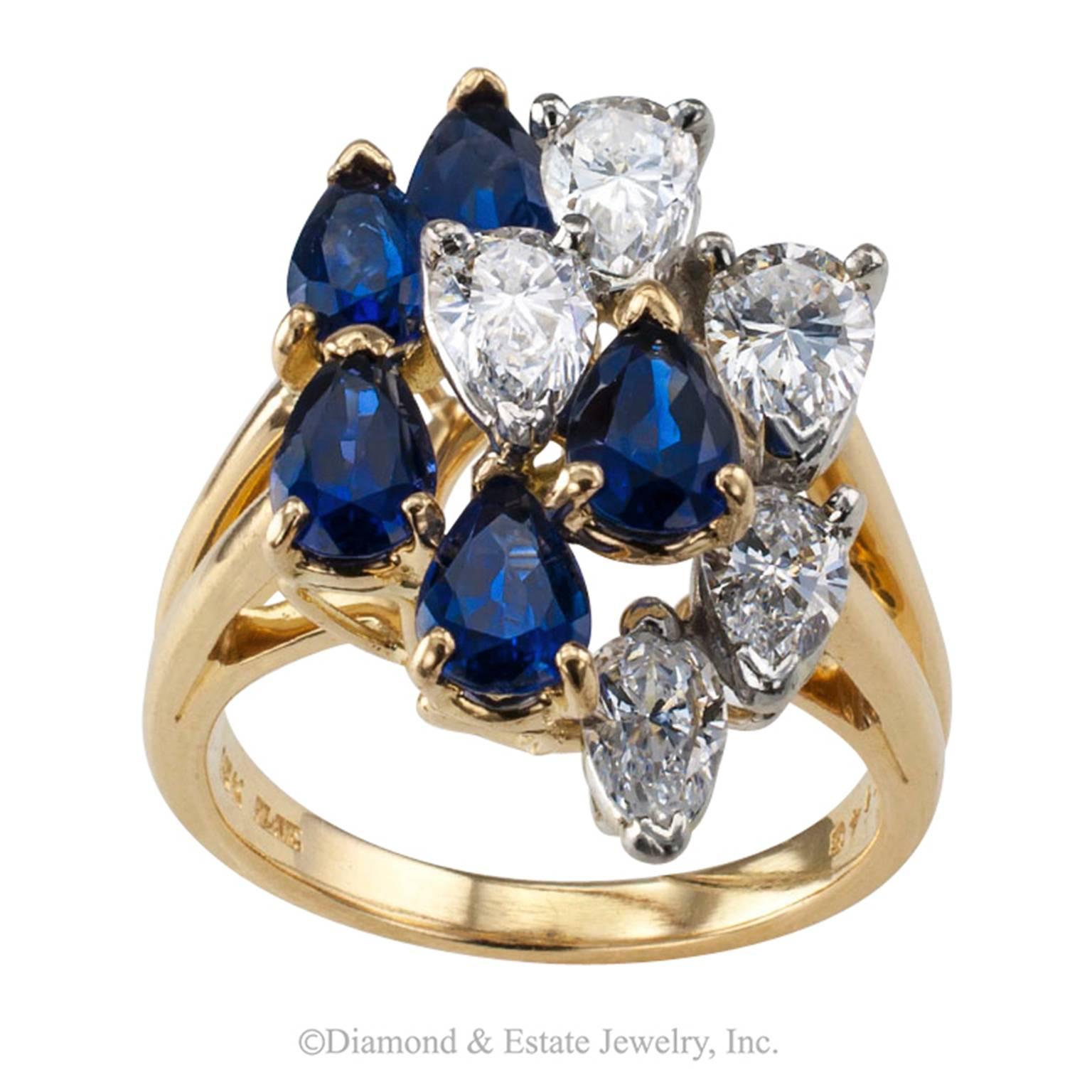 Modern Oscar Heyman Sapphire and Diamond Cocktail Ring