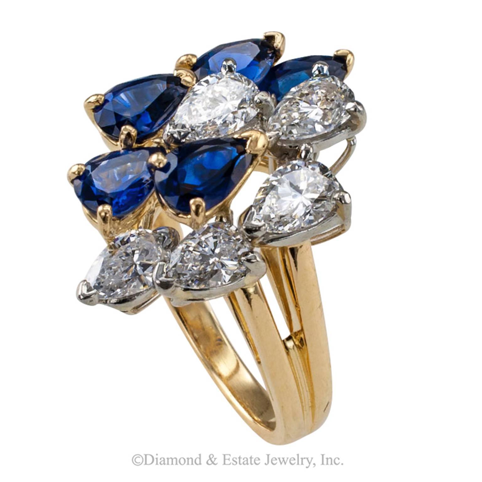 Oscar Heyman Sapphire and Diamond Cocktail Ring In Excellent Condition In Los Angeles, CA