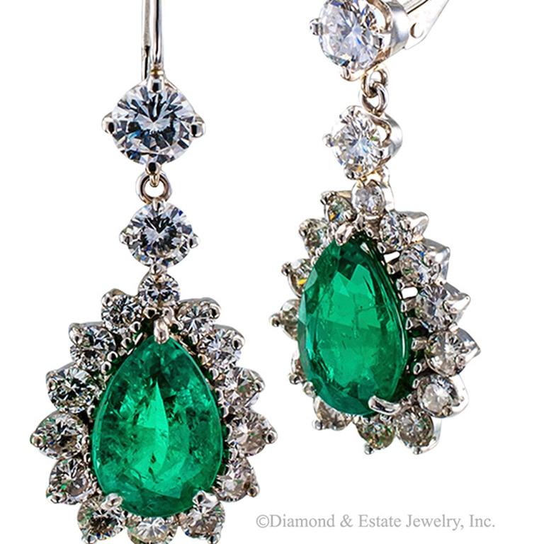 1970s Pear-Shaped Colombian Emerald and Diamond Pendent Earrings For ...