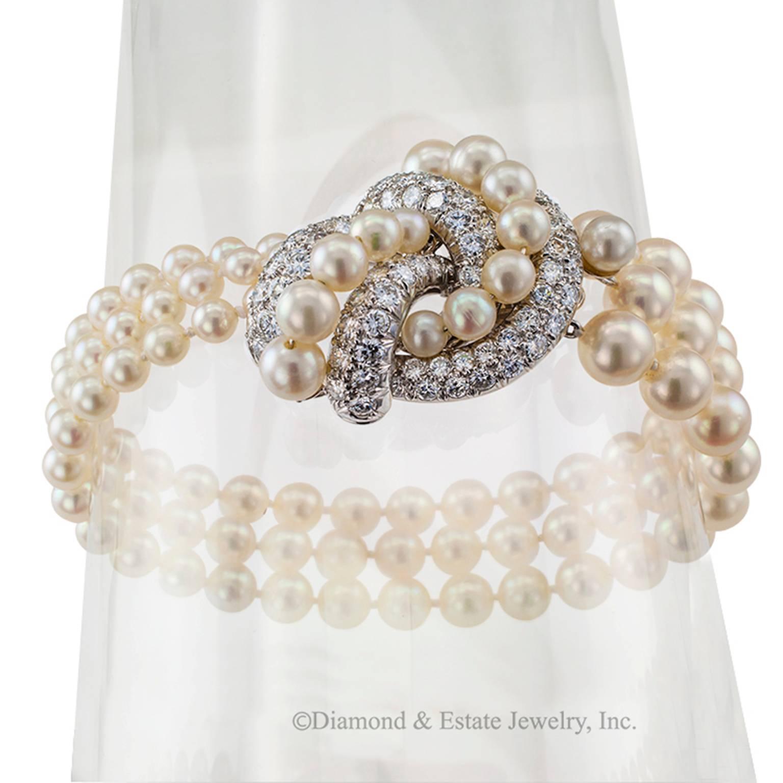 Modern David Webb Pearl and Diamond Bracelet