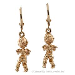 Gold and Cultured Pearl Cherub Earrings Attributed to Ruser