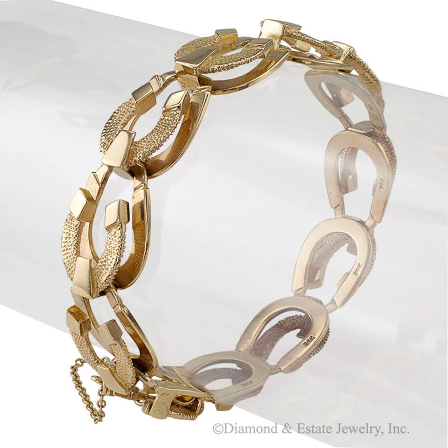 Modern 1950s Horseshoe Gold Link Bracelet