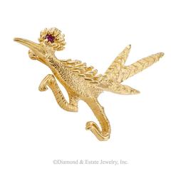Ruby Gold Road Runner Brooch