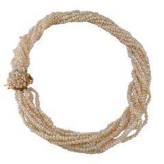 1970s Biwa Pearl Diamond Gold Torsade Necklace 4