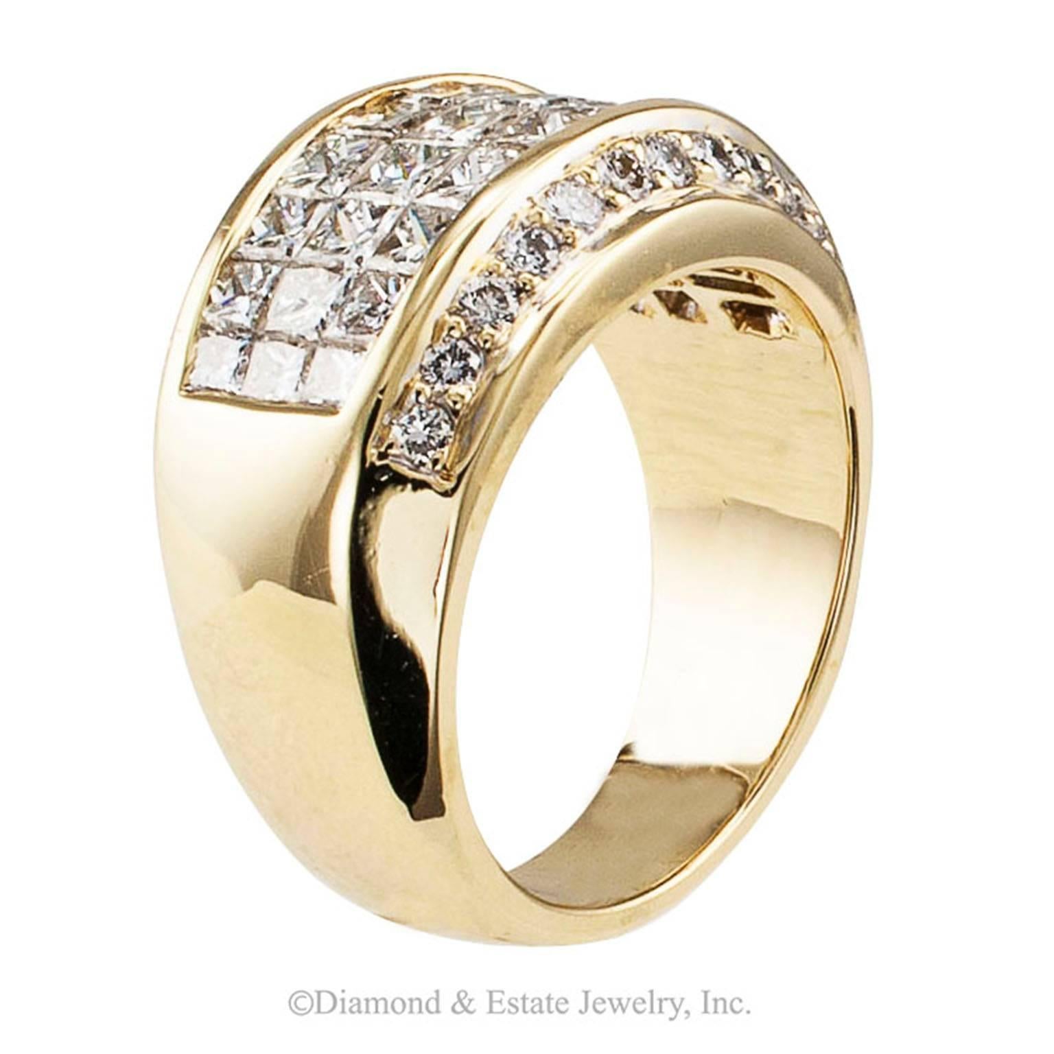 wide gold band with diamonds