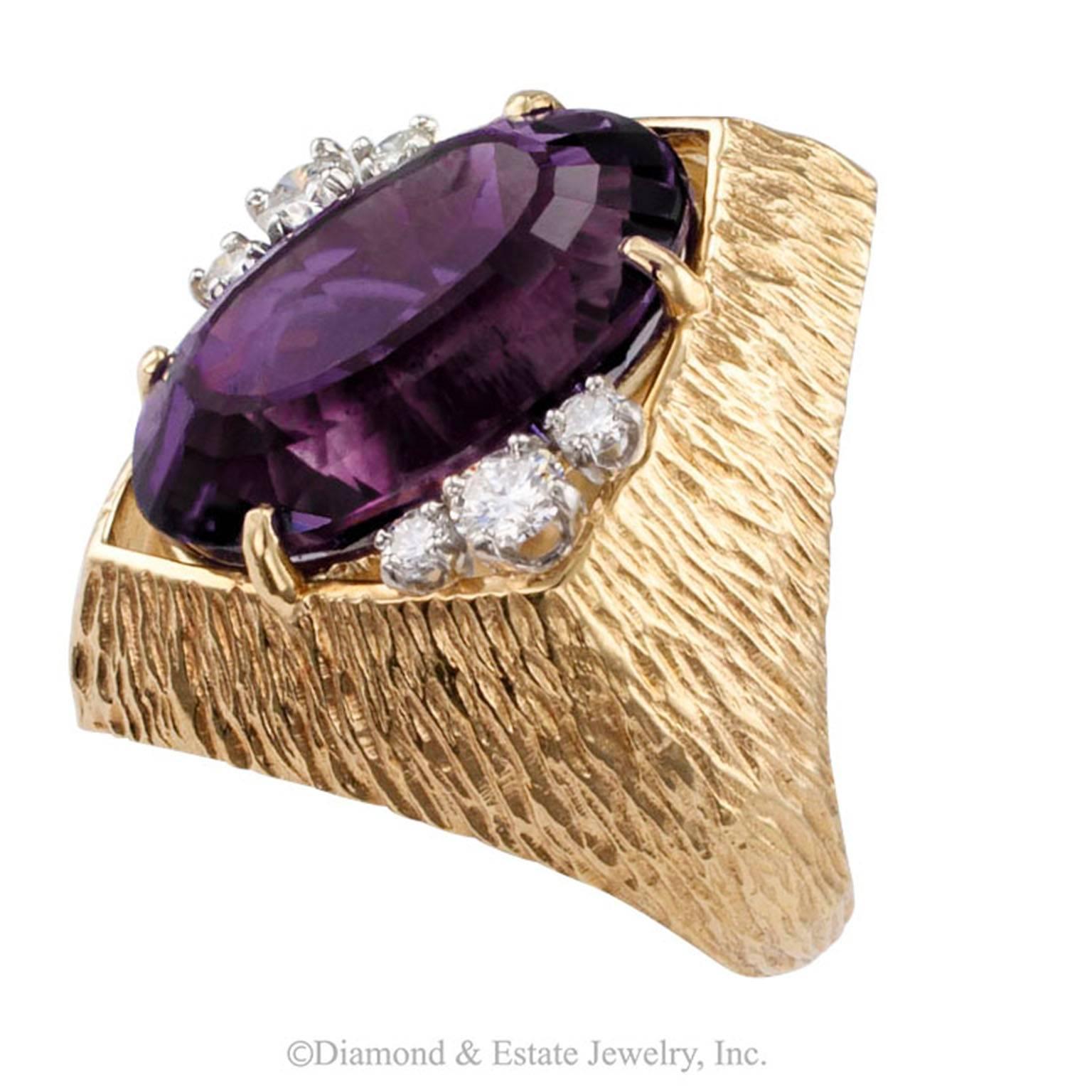 Amethyst Diamond Cocktail Ring In Excellent Condition In Los Angeles, CA