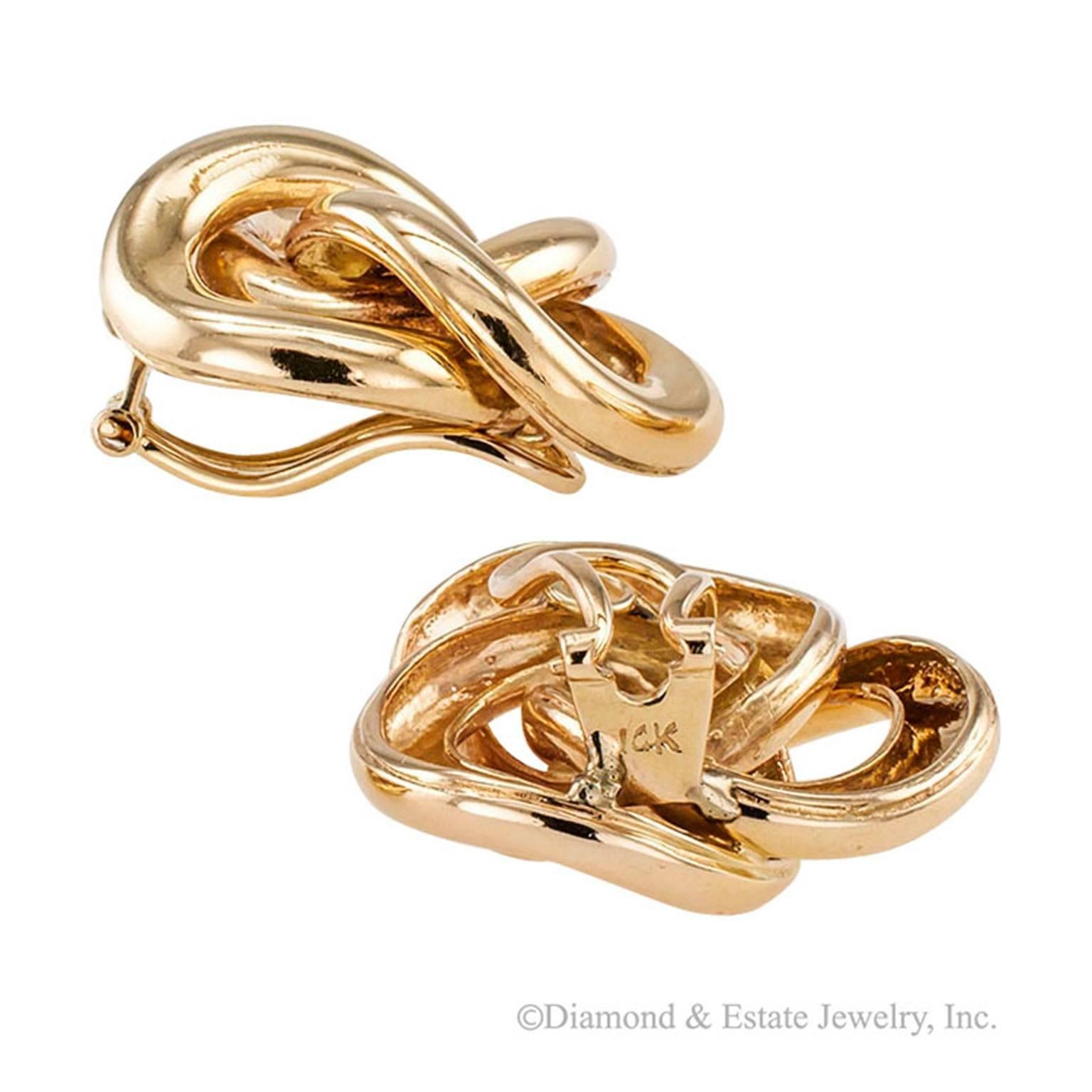 Modern 1960s Gold Knot Ear Clips