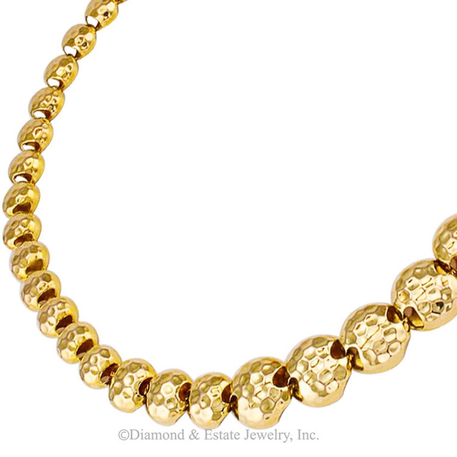 Contemporary 1980s Hammered Gold Bead Necklace
