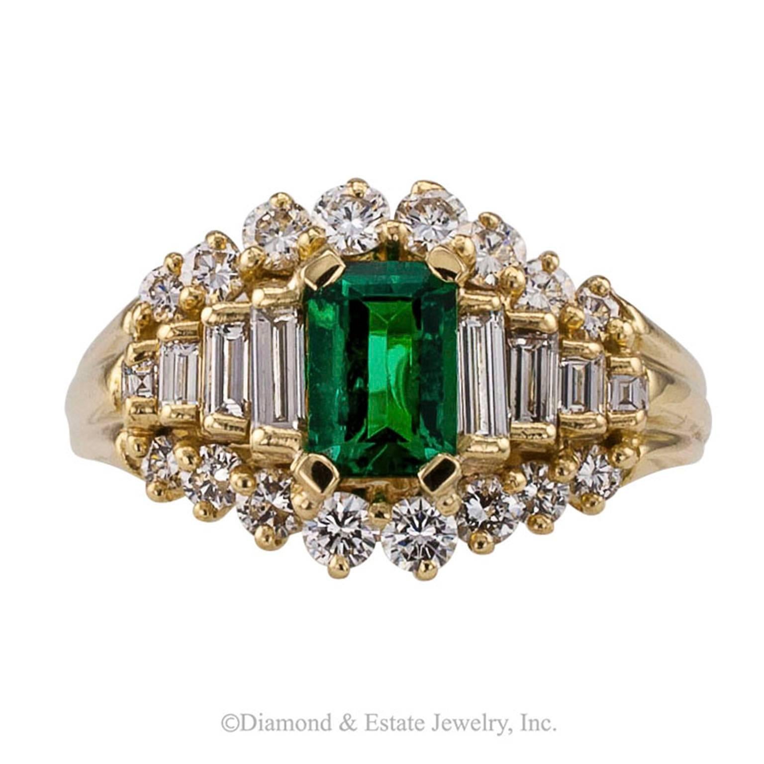 Contemporary Emerald-cut Emerald Diamond Yellow Gold Ring