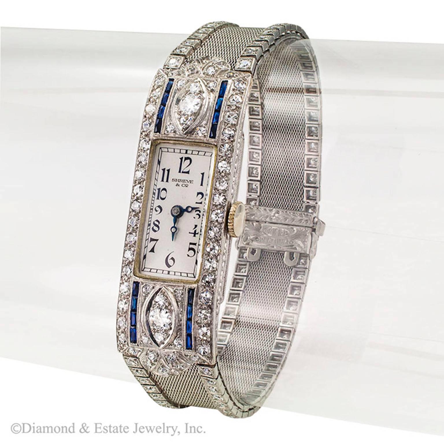 Shreve & Co. Ladies Platinum Diamond Wristwatch In Excellent Condition In Los Angeles, CA