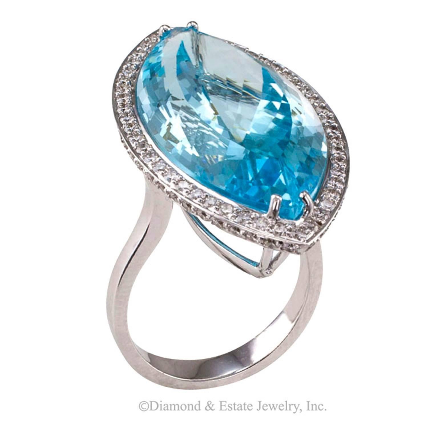 Modern Blue Topaz Diamond Gold Ring