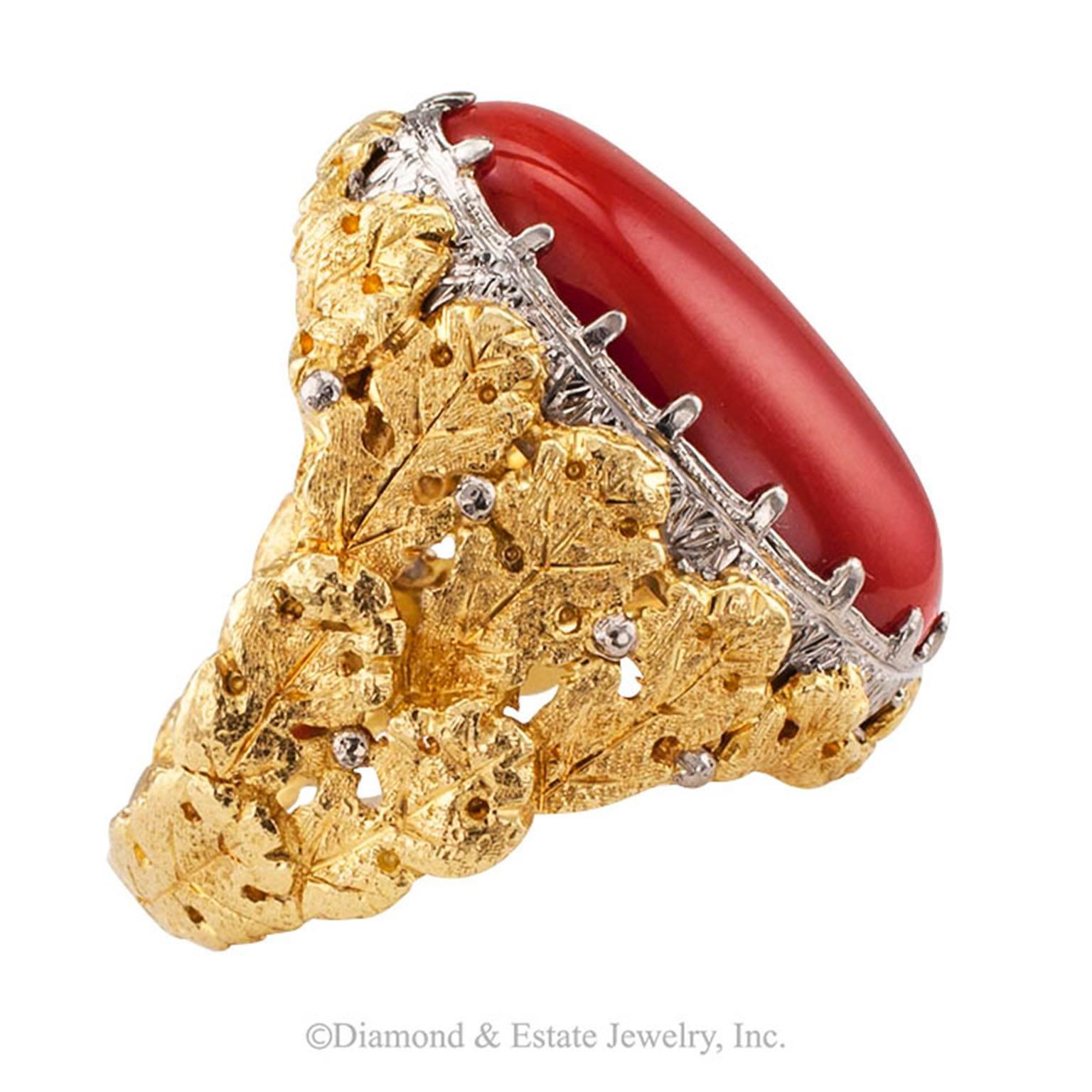 Modernist 1970 Spritzer and Fuhrman Coral Gold Ring