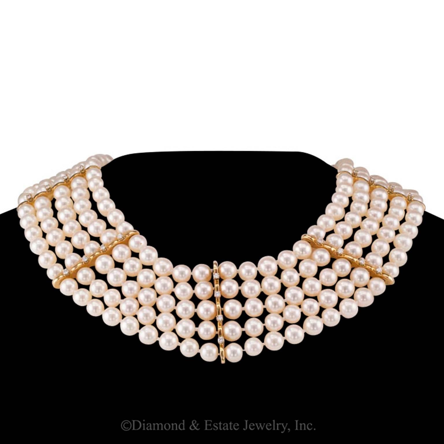 Women's Mastoloni Pearl Diamond Five Strand Choker Collar