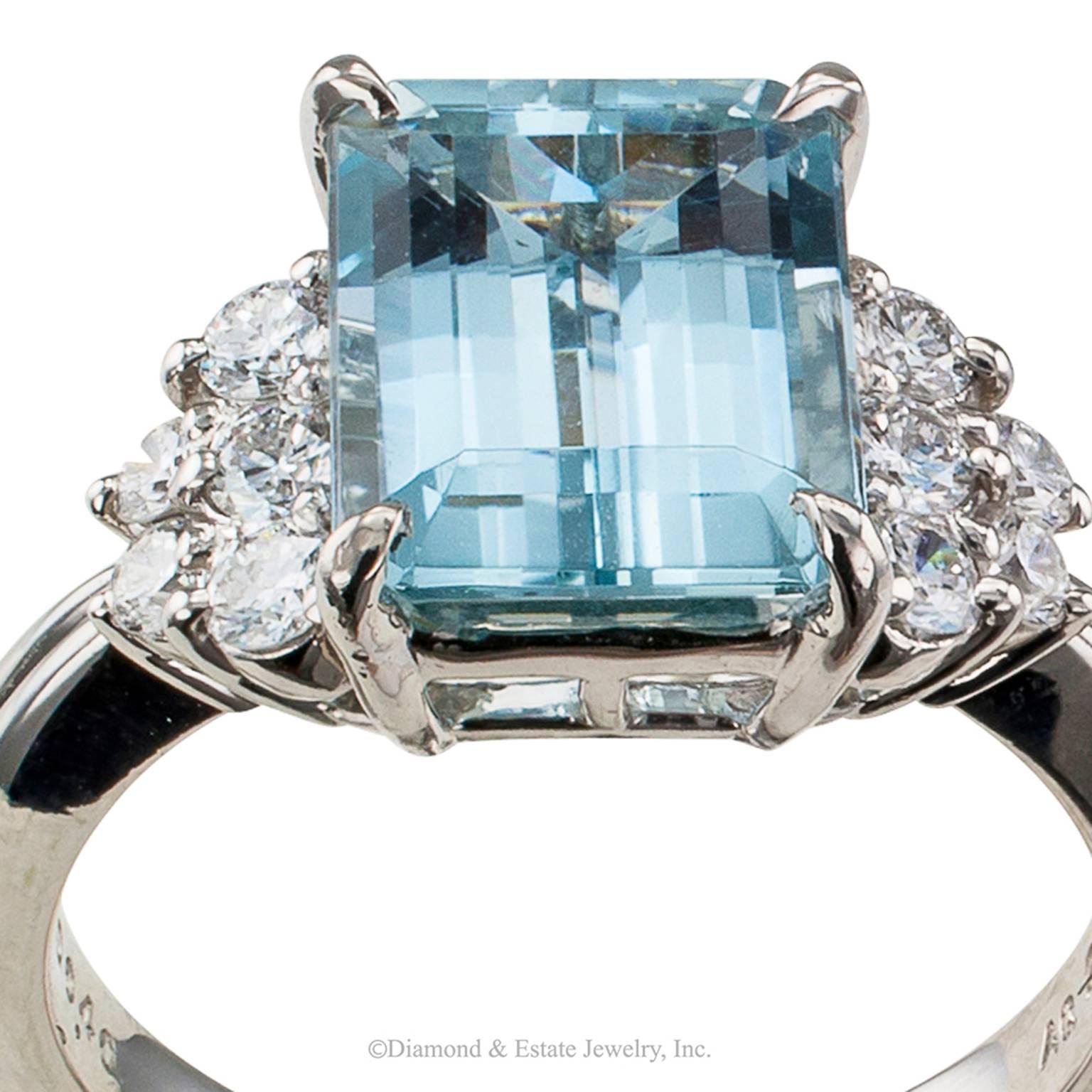 Women's 2.50 Carat Emerald Cut Aquamarine Diamond Platinum Ring