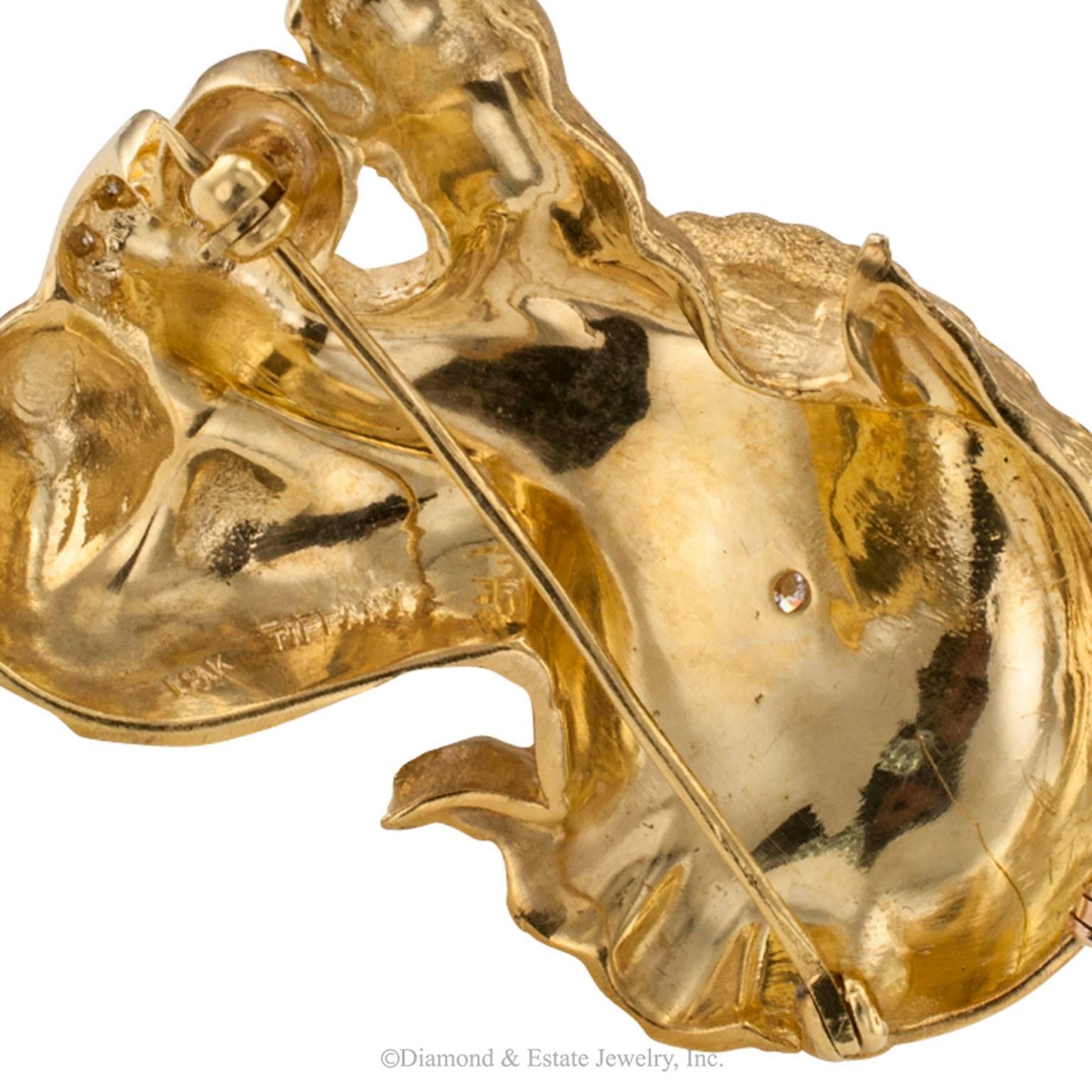 Contemporary Tiffany & Co. Diamond Gold Elephant Brooch Pendant