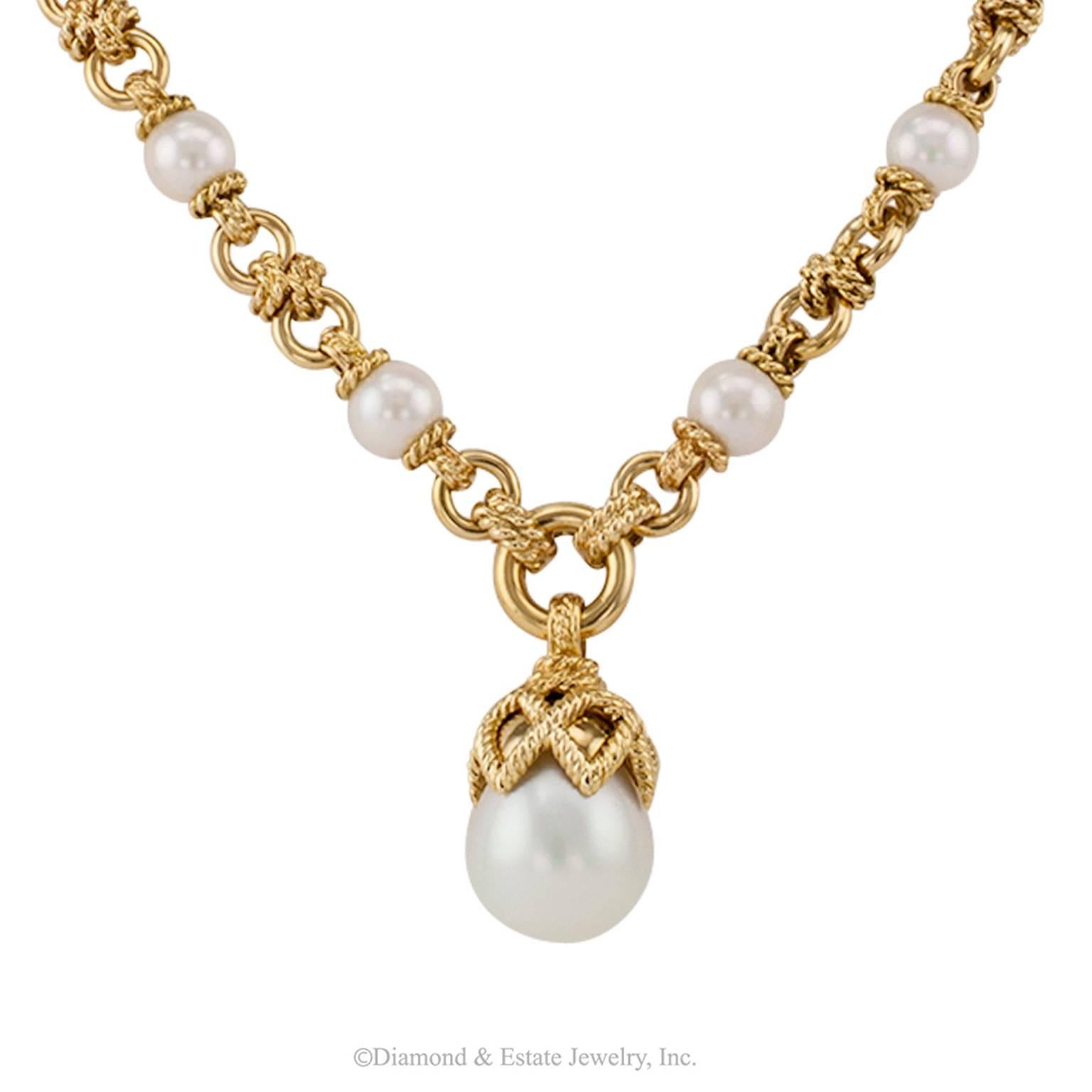 Contemporary Cultured Pearl South Sea Pearl Gold Necklace