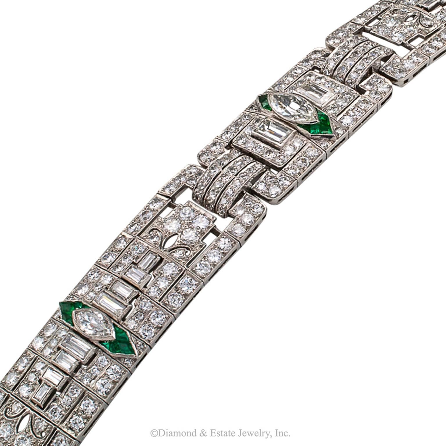 15.50 Carat Diamond Art Deco Platinum Bracelet In Excellent Condition In Los Angeles, CA