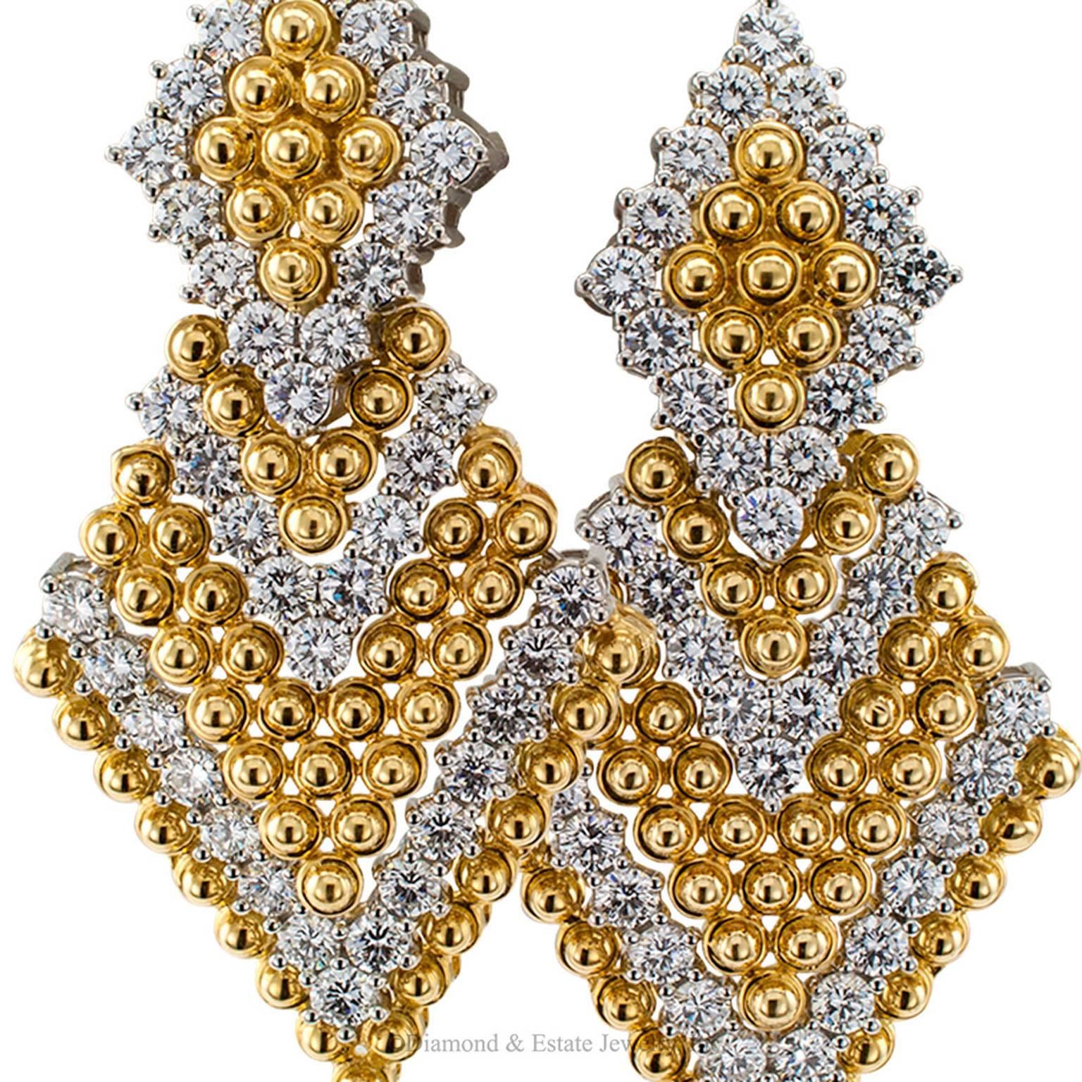 Round Cut Triangular Door Knocker Diamond Yellow Gold Platinum Clipon Earrings