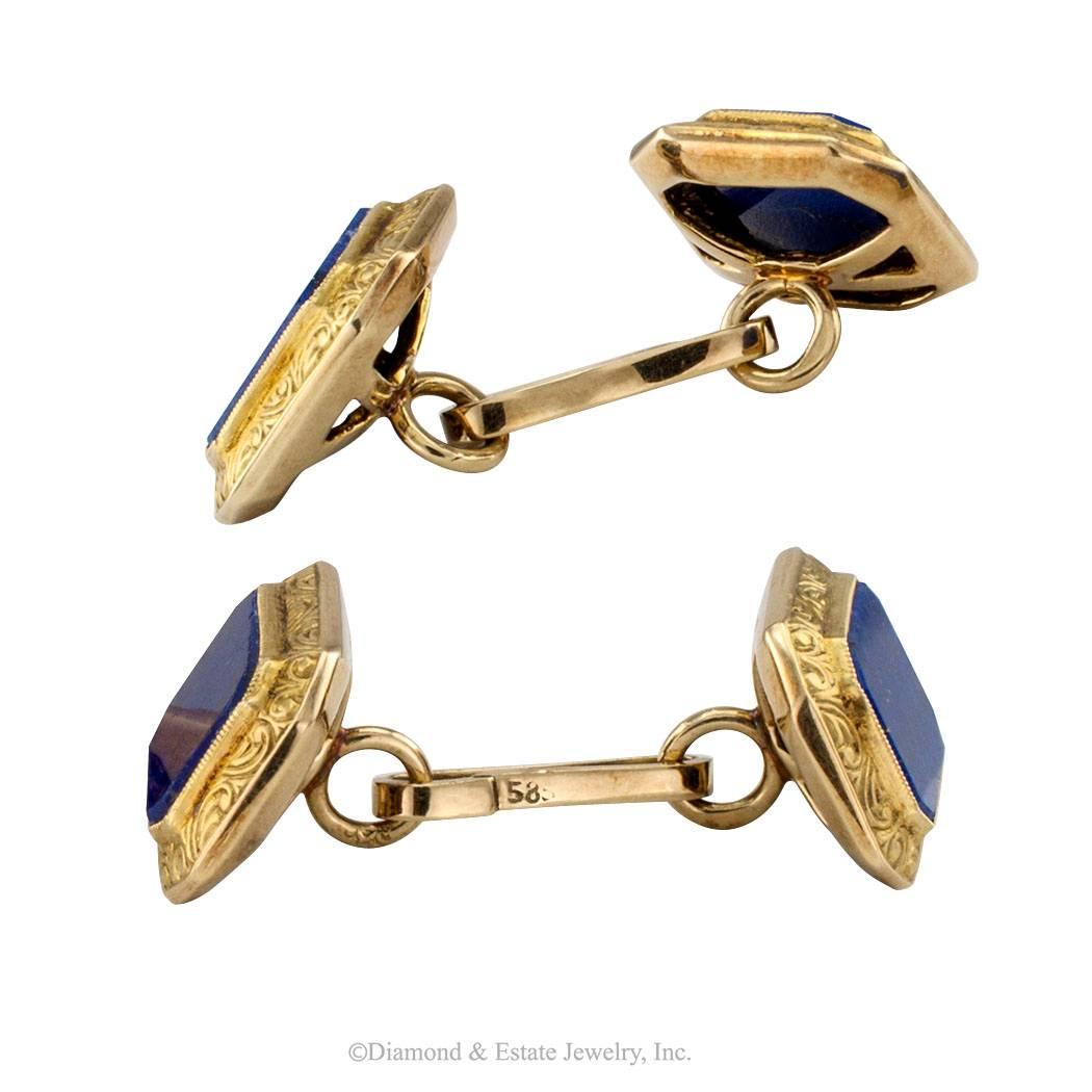 Art Deco 1930s Lapis Lazuli Gold Cufflinks