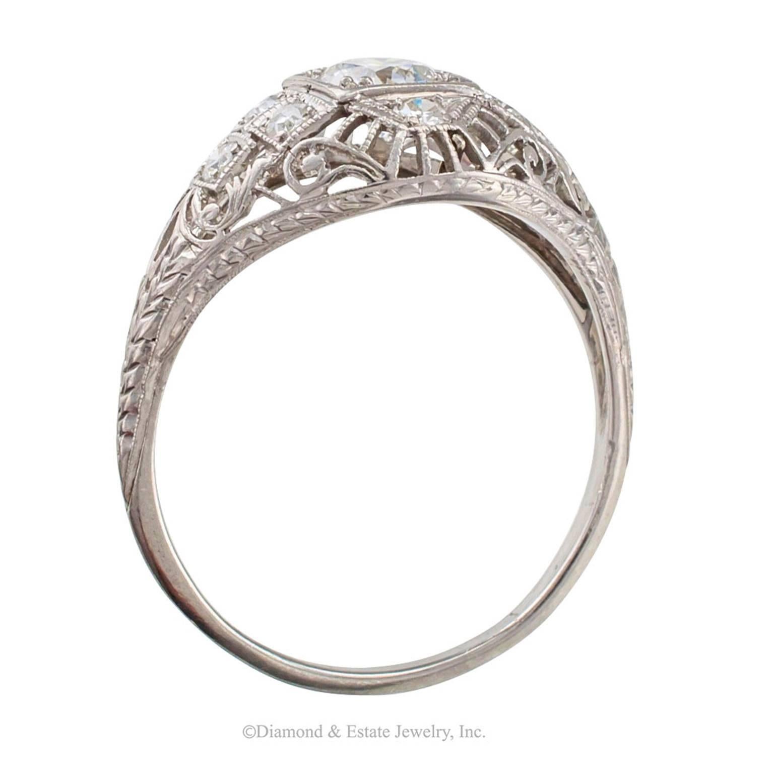 Edwardian Diamond Platinum Engagement Ring Size 9 1/4 In Excellent Condition In Los Angeles, CA