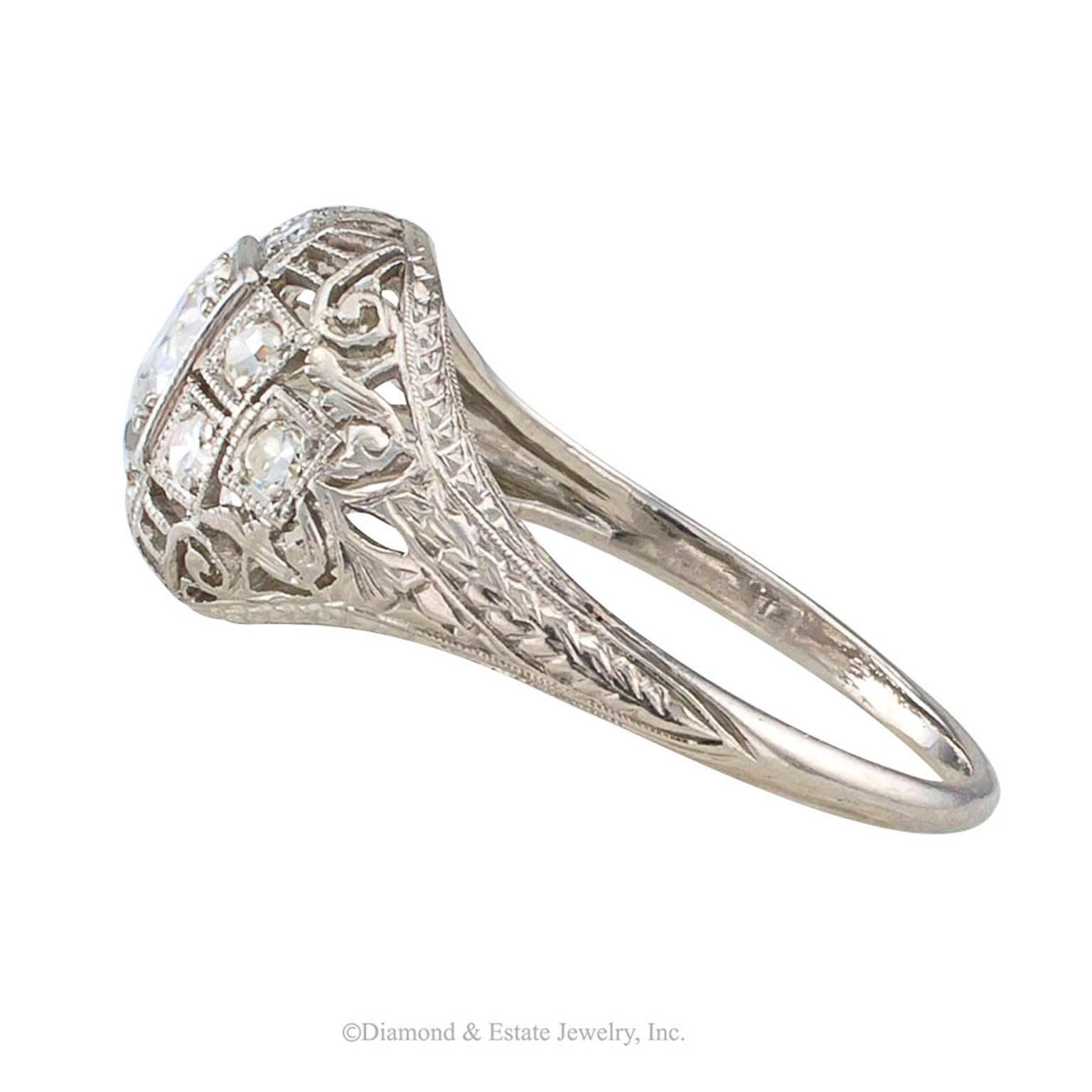 Women's or Men's Edwardian Diamond Platinum Engagement Ring Size 9 1/4