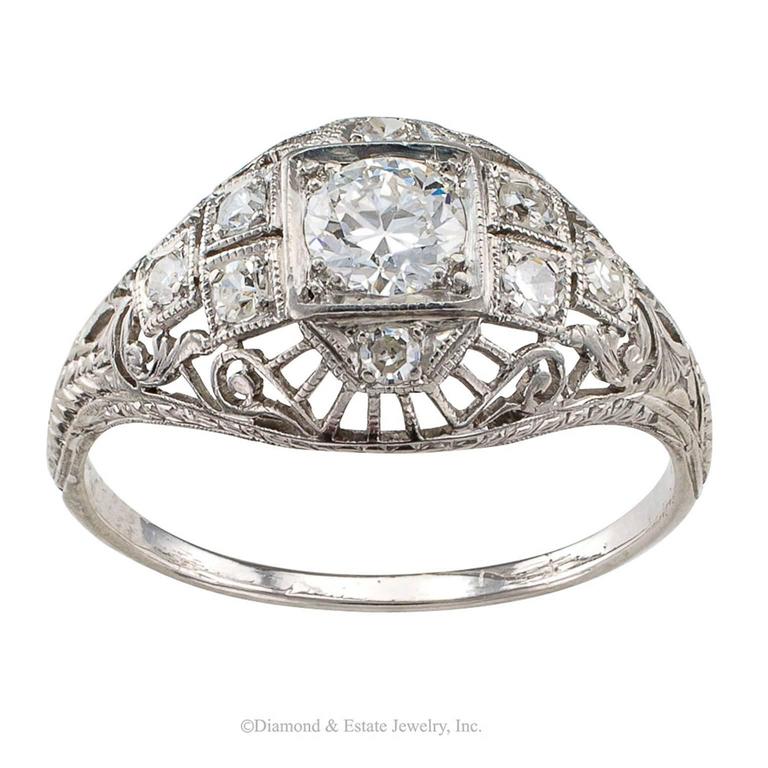 Edwardian Diamond Platinum Engagement Ring Size 9 1/4 For Sale at 1stDibs