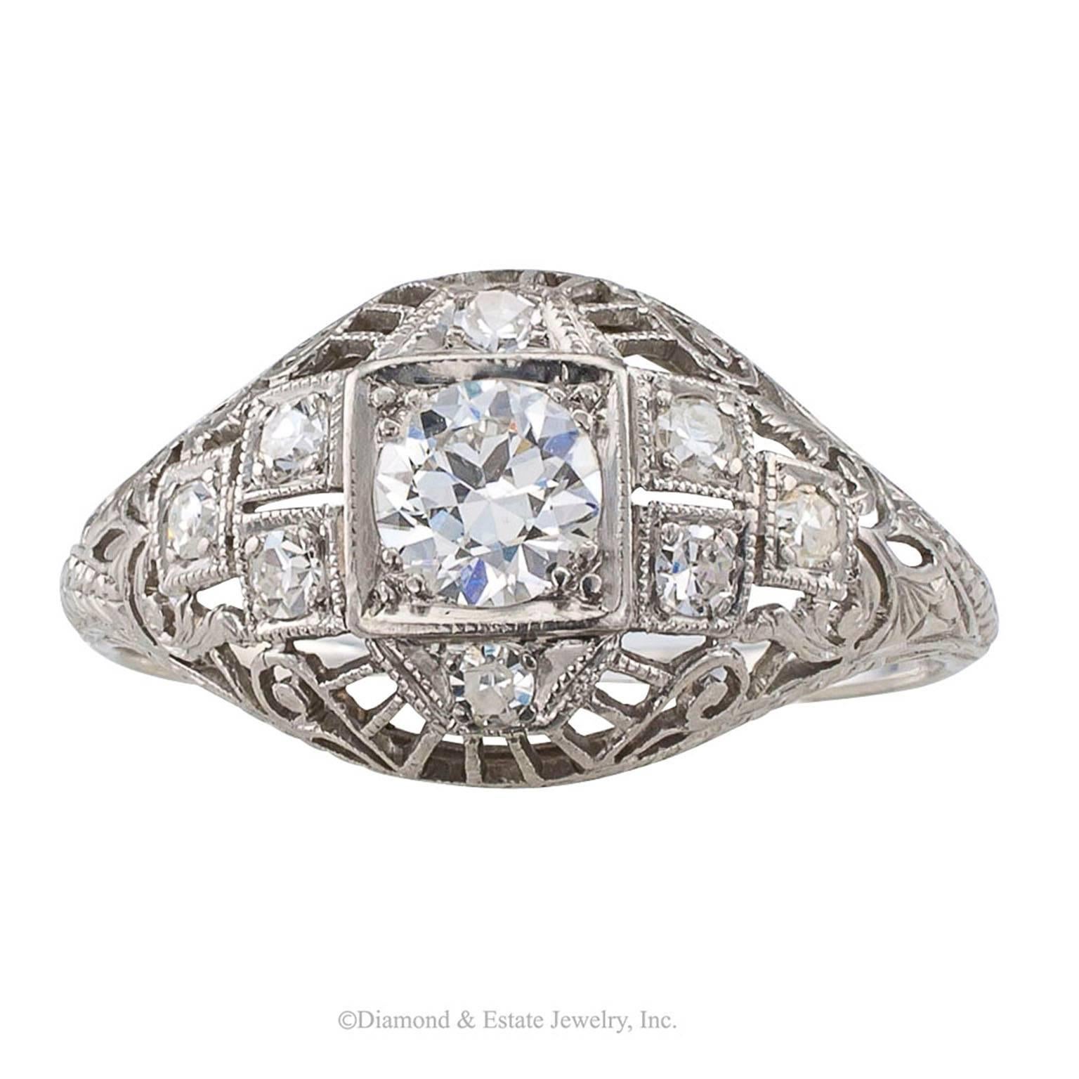 Edwardian Diamond Platinum Engagement Ring Size 9 1/4 1