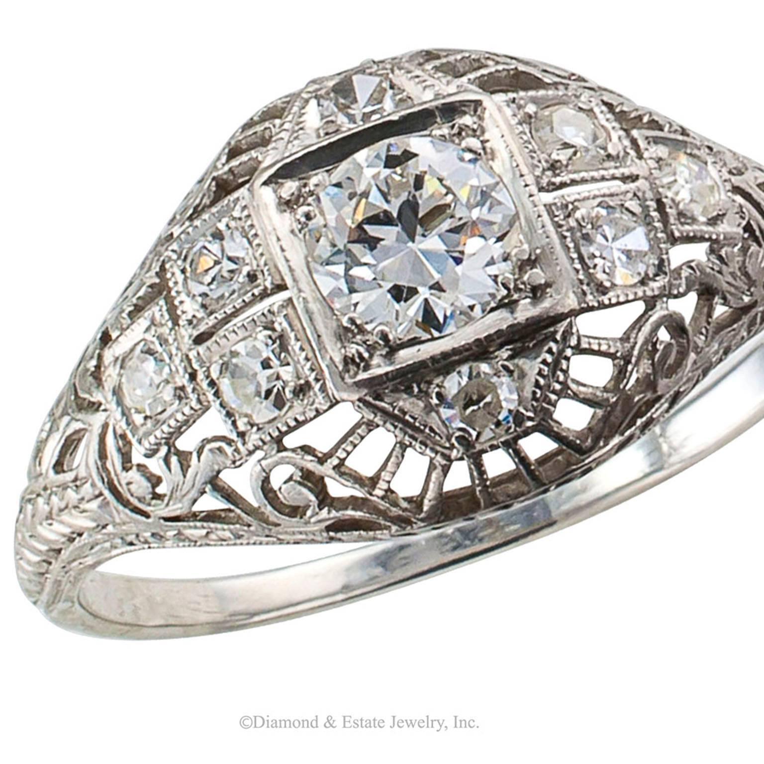 Edwardian Diamond Platinum Engagement Ring Size 9 1/4 2