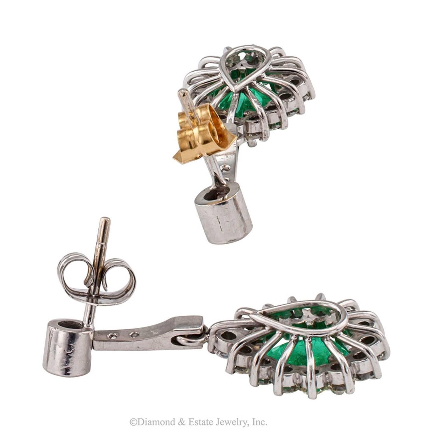 Pear Cut Pear Shaped Emerald Diamond White Gold Drop Earrings