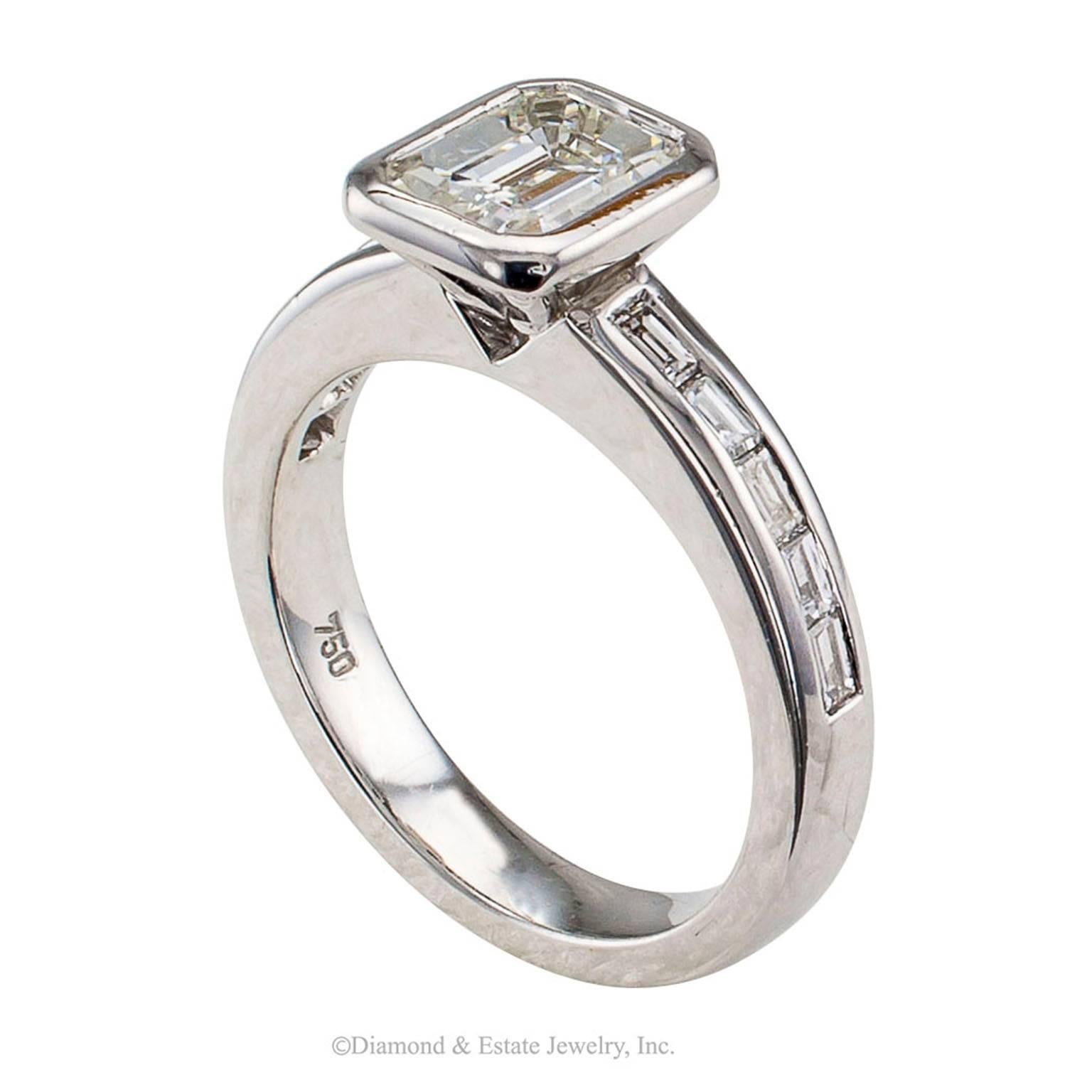 Women's or Men's 1.08 Carat Emerald Cut Diamond Engagement Ring