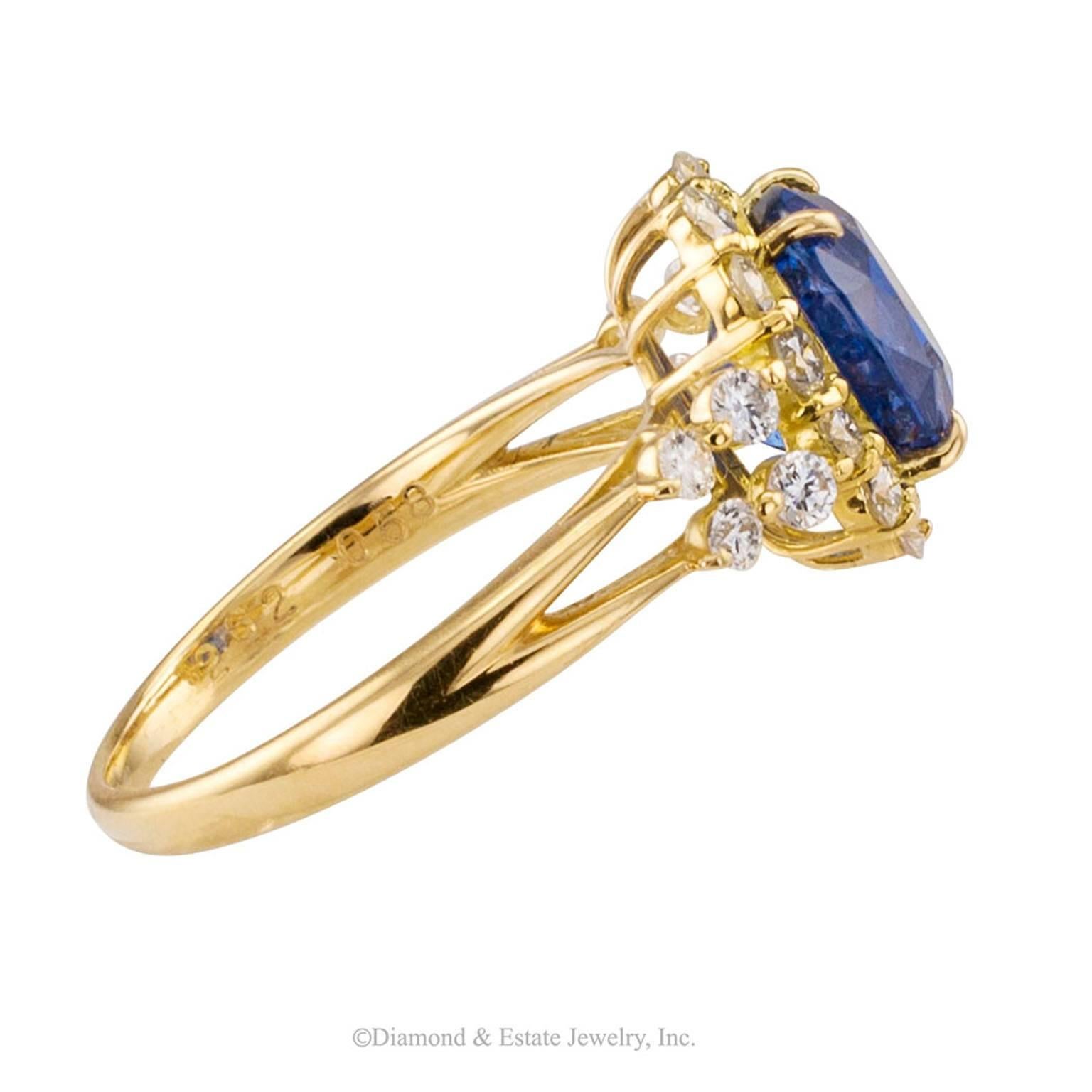 Contemporary Sapphire Diamond Gold Cluster Ring