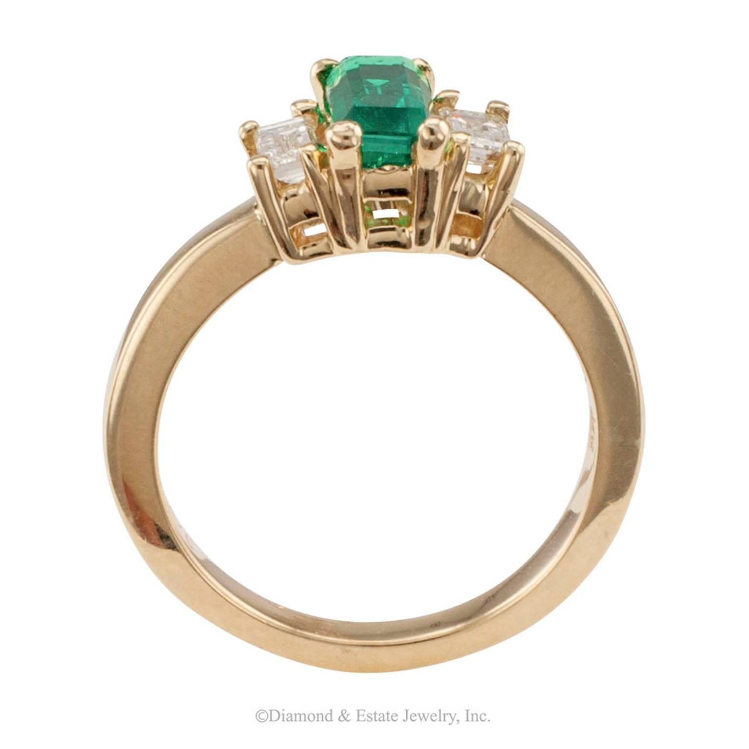 Contemporary Emerald-Cut Emerald Diamond Gold Ring